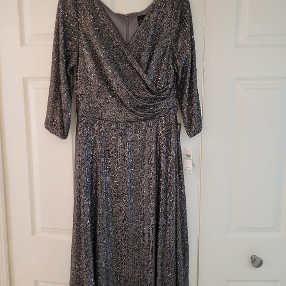 Alex Evenings 3/4 Sleeve Sequin A-line Party Dress - Picture 3 of 3